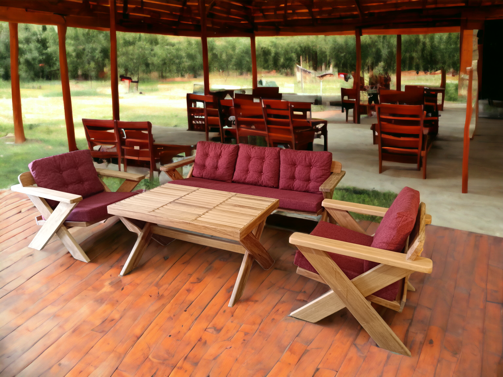 Ahşap Bahçe Mobilyası - Kestane Ağacı Oturma Grubu Takımı